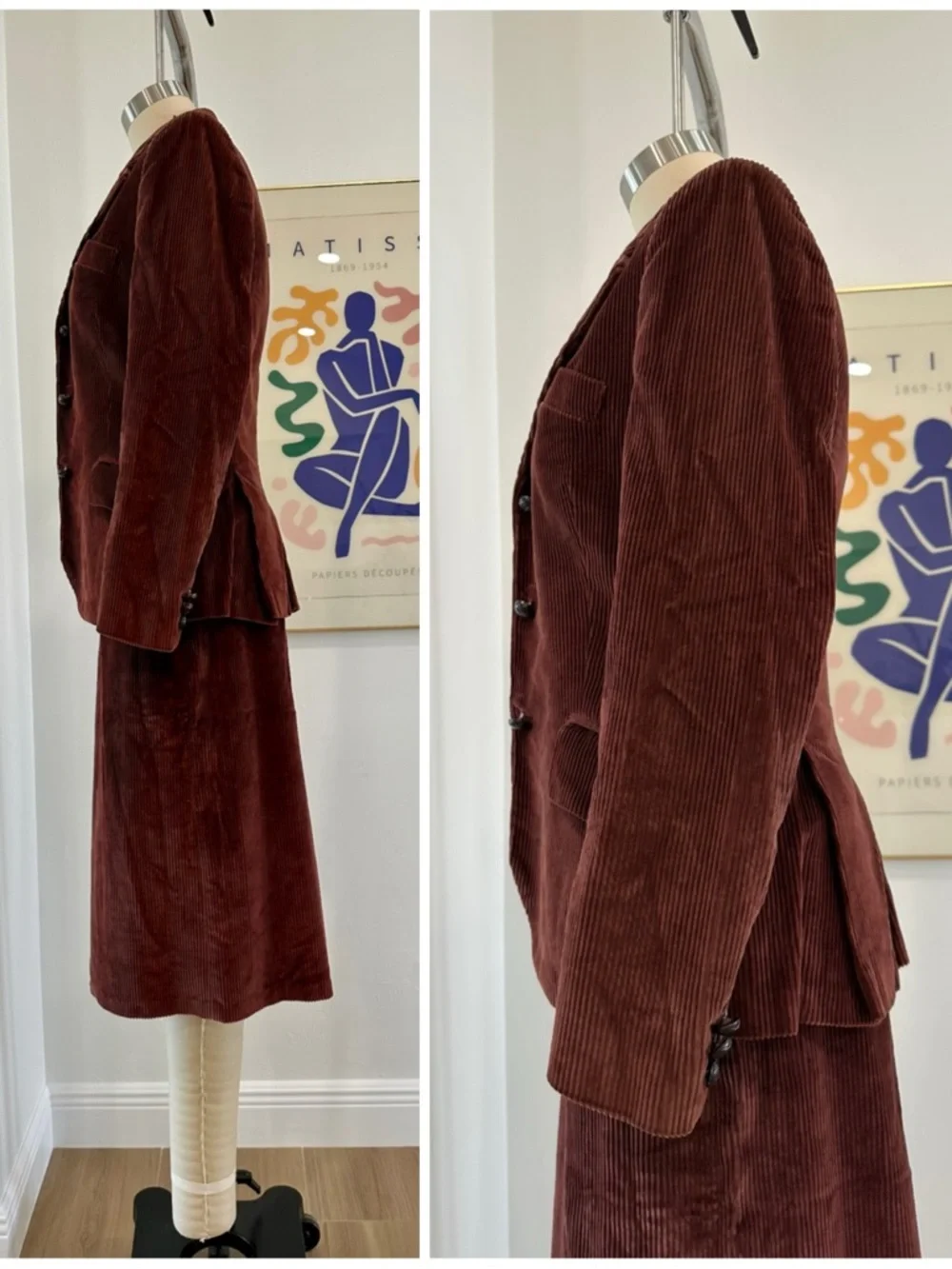 Vintage 60βs/70βs Brown Three-Piece Corduroy Skirt Suit - Picture 6 of 16